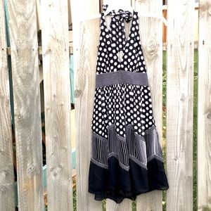 BCBG silk polka dot halter dress black